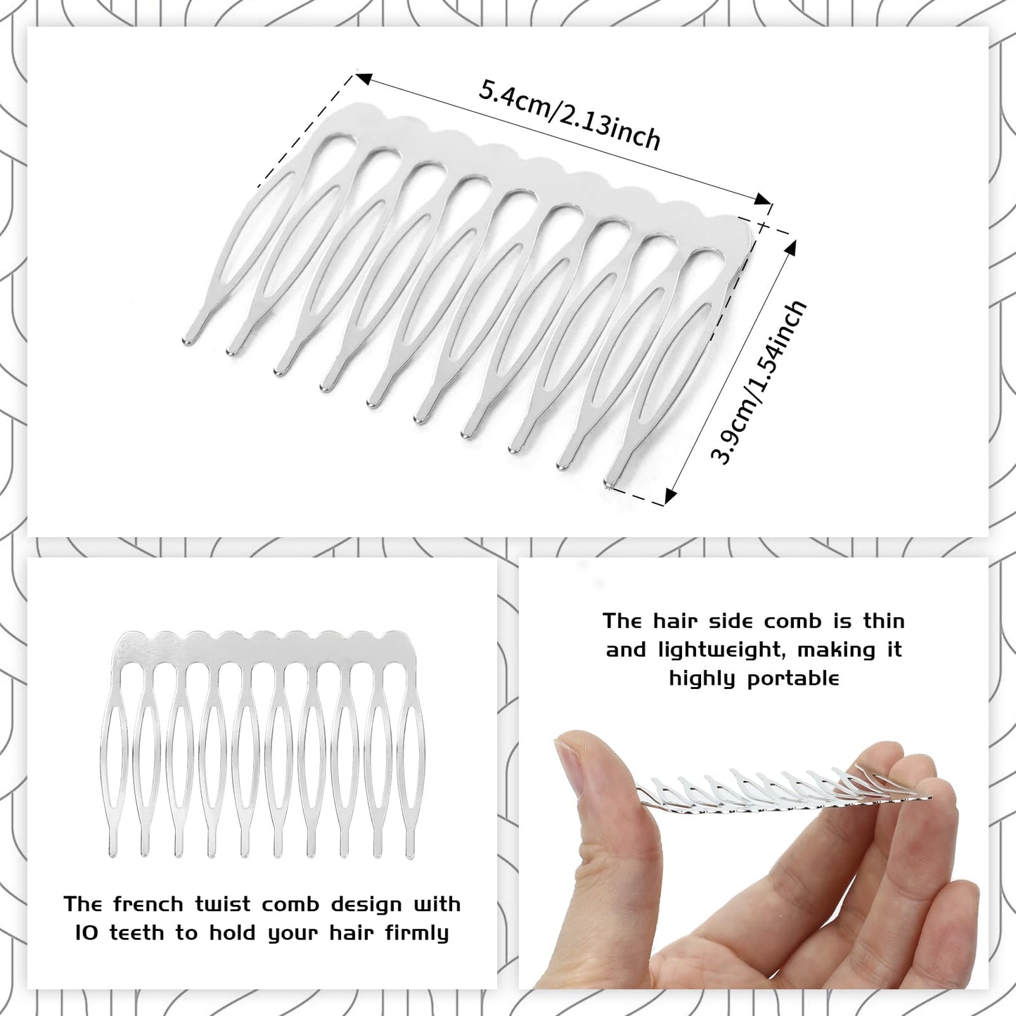 Cinaci 30pcs DIY Plain Blank Craft Silver Metal Hair Side Combs Slides with 10 Teeth Wedding Bridal Veil Combs Headpieces French Twist Bun Hair Clips for Women Flower Girls Brides (Silver-30 Pack)