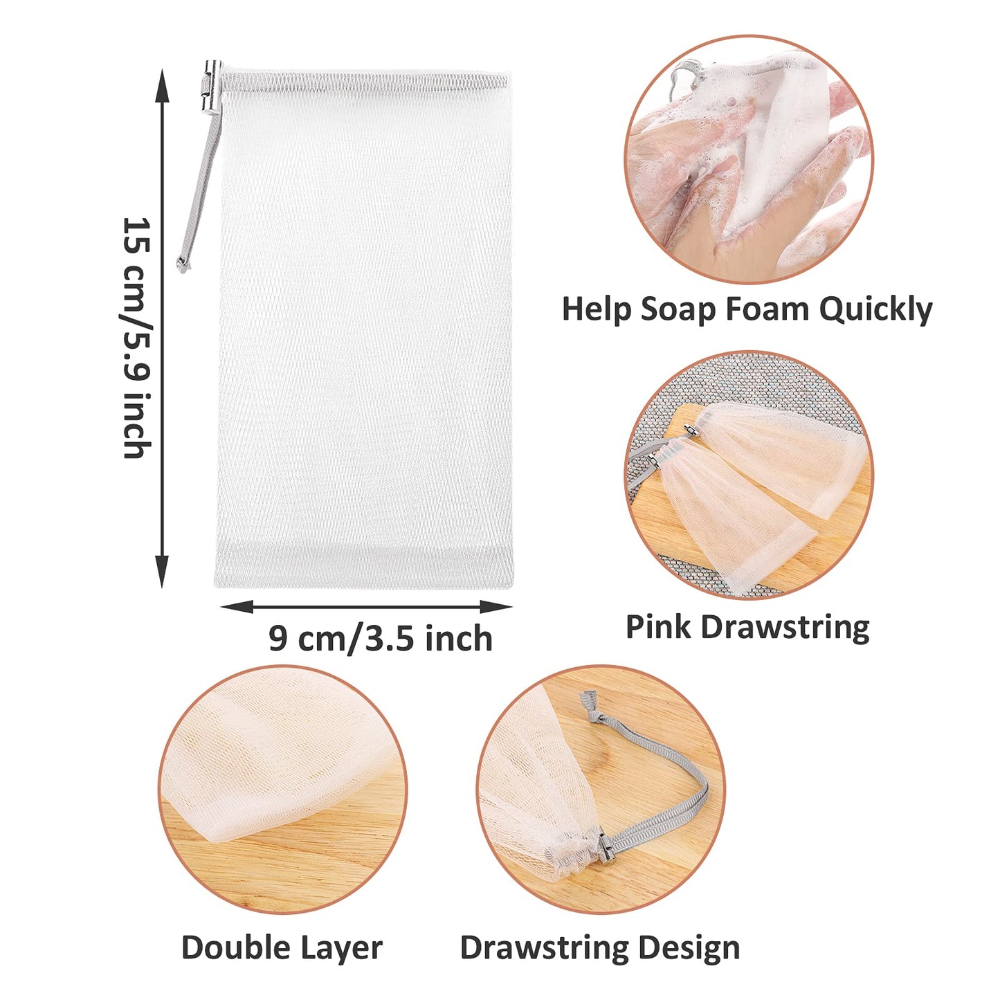 Cobahom 6 Pcs Mesh Soap Bag Mesh Foaming Net Soap Sack Bags Soap Handmade Soap Bubble Mesh Net Bags with Drawstring for Bath & Shower (Gray)