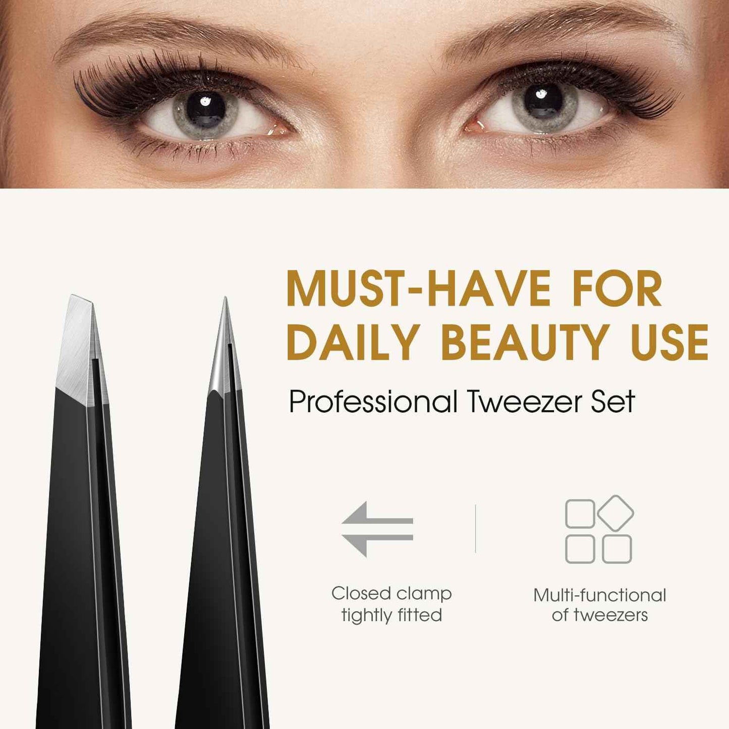 TsMADDTs Slant and Point Tip Tweezers for Women and Men, 2-Pack Professional Stainless Steel Precision Tweezers for Eyebrows, Facial Hair, Ingrown Hair Removal