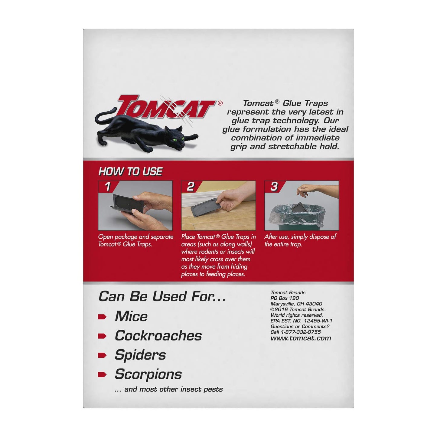 Tomcat Mouse Trap with Immediate Grip Glue for Mice, Cockroaches, and Spiders, Ready-to-Use, 4-Pack (16 Glue Traps)