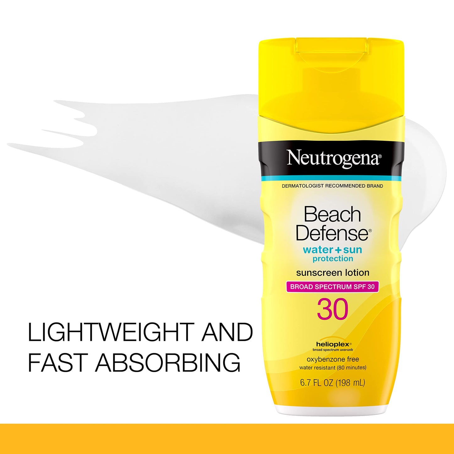 Neutrogena Beach Defense Water-Resistant Sunscreen Lotion with Broad Spectrum SPF 30, Oil-Free and PABA-Free Oxybenzone-Free Sunscreen Lotion, UVA/UVB Sun Protection, SPF 30, 6.7 fl. oz