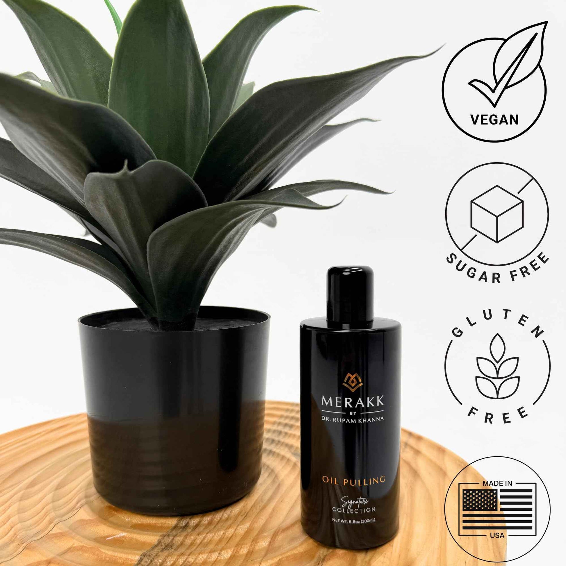 Merakk Coconut Oil Pulling Whitening Mouthwash for Teeth & Gums | Doctor Formulated | Natural Ayurvedic Oil, Clove & Grape Seed Oil - Oral Rinse - 6.8oz