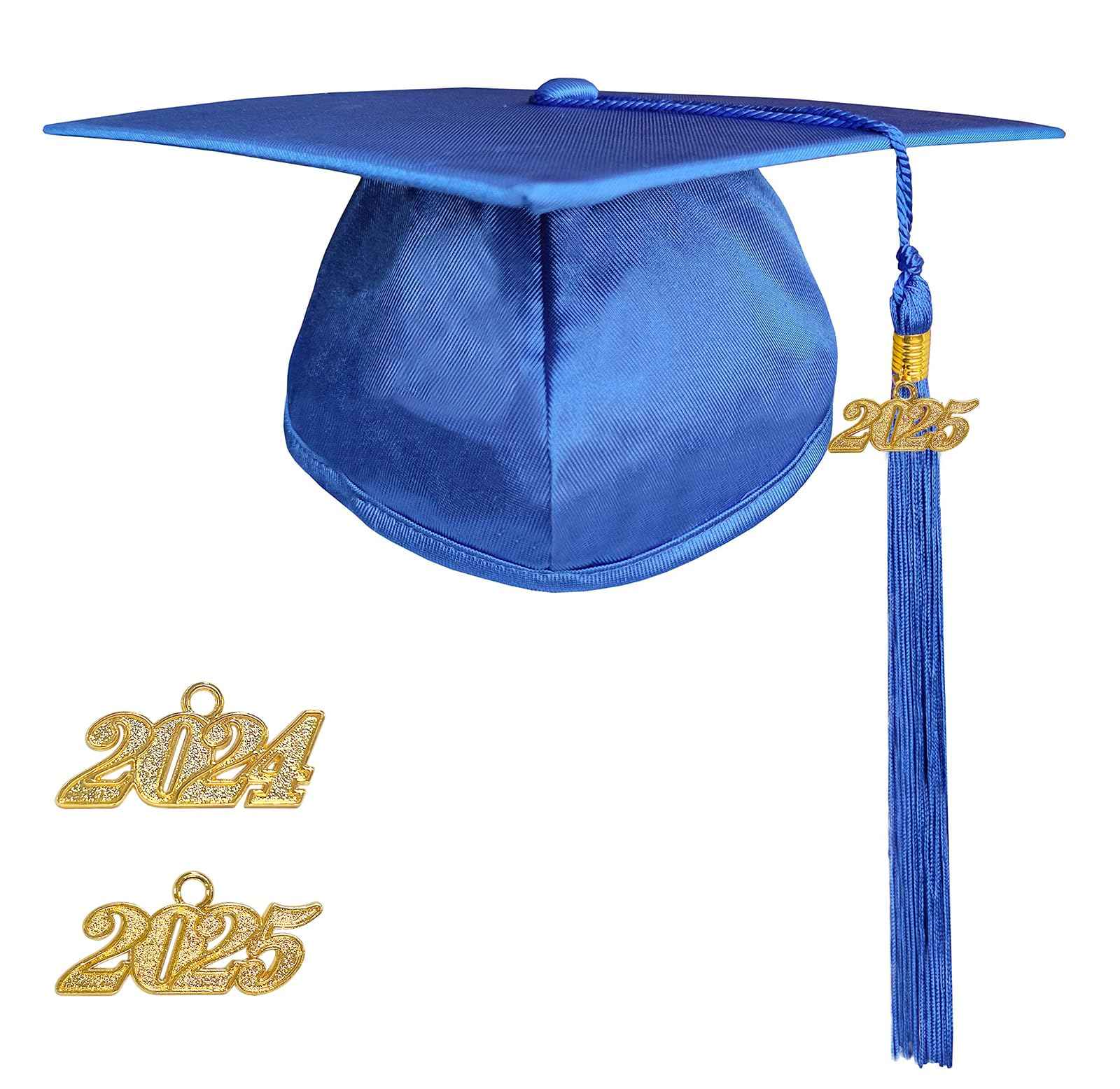 Happy Secret Unisex Shiny Kindergarten and Preschool Graduation Cap with 2025 Tassel 2024 Year Charm for Kids Royal Blue