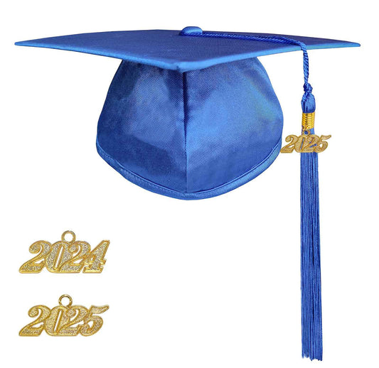 Happy Secret Unisex Shiny Kindergarten and Preschool Graduation Cap with 2025 Tassel 2024 Year Charm for Kids Royal Blue