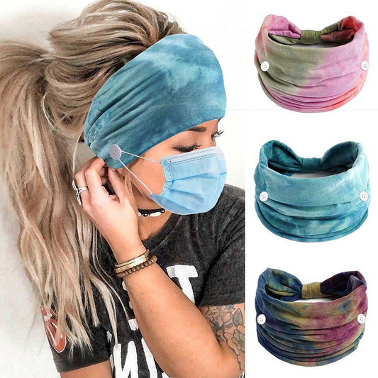 Aceorna Boho Button Headband Wide Knotted Hairbands Stretch Nurse Headbands Women Head Wraps Workout Ear Saver Hair Band Leopard Turban Headwear Yoga Hair Accessories for Women 3 Pcs (Set H)