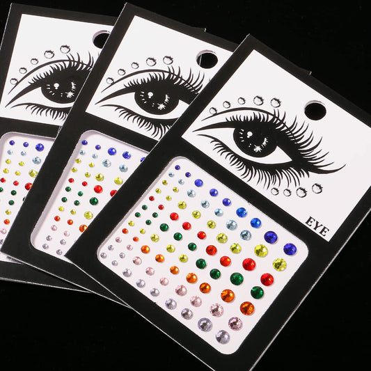 3 Sheets Eye Body Face Gems Jewels Rhinestone Stickers Temporary Tattoo Gems Self Adhesive Crystal Makeup Face Stick Gems for Festival Accessory and Nail Art Decorations(Colorful)