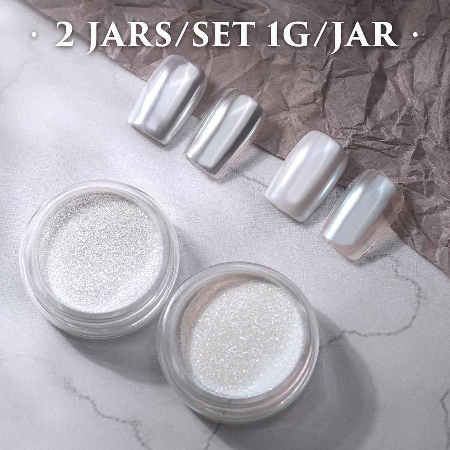 Pretty Diva White Chrome Nail Powder - 2 Colors White Pearl and Moonlight Chrome Powders for Nails, Highlight Moonlight Mirror Nails Powder Metalic Pigment