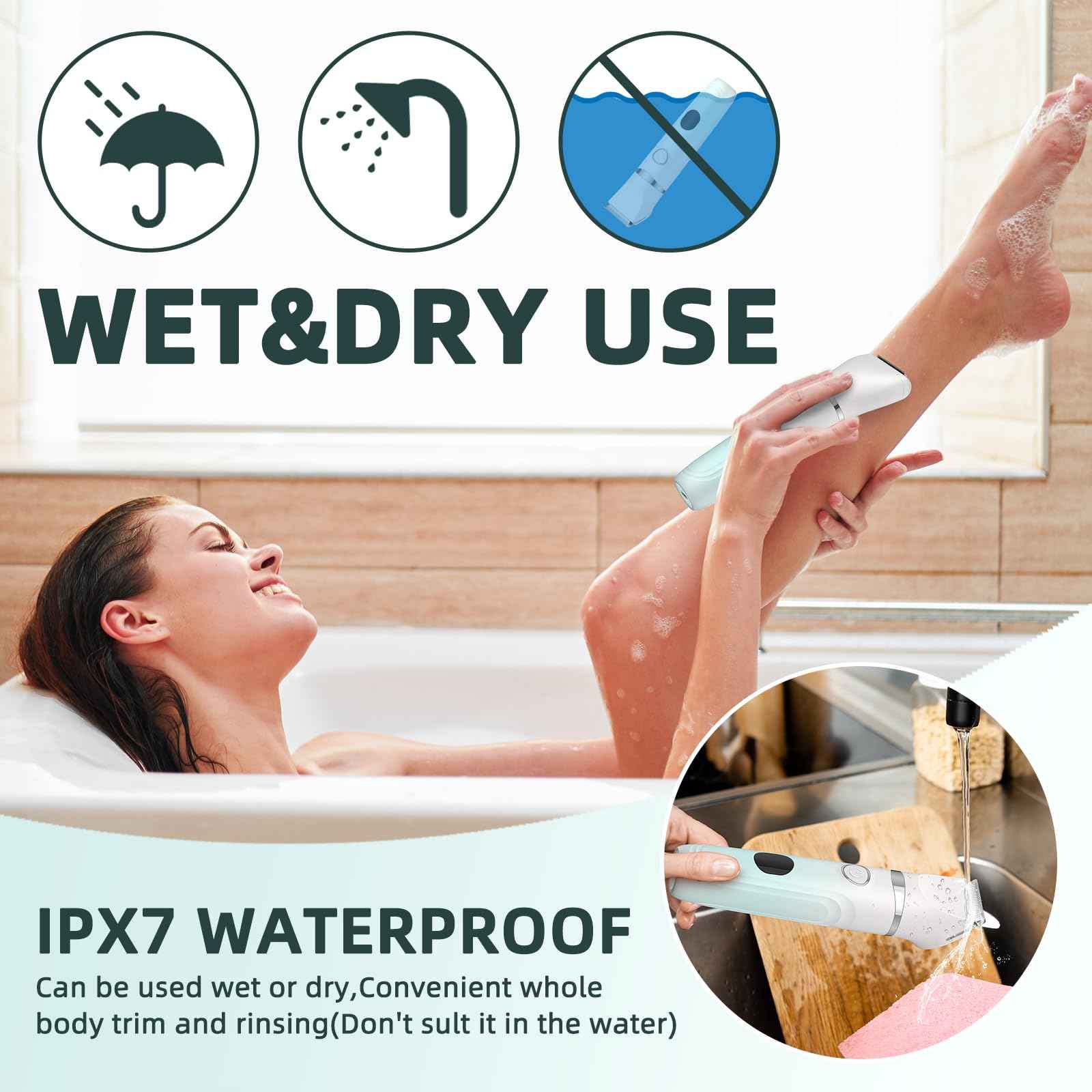 Bilitase Bikini Trimmer for Women,3-in-1 Electric Shaver for Women,Rechargeable Painless Pubic&Facial Razor for Sensitive Skin,Lip,Arms,Legs with LED Display (Gradient Green)