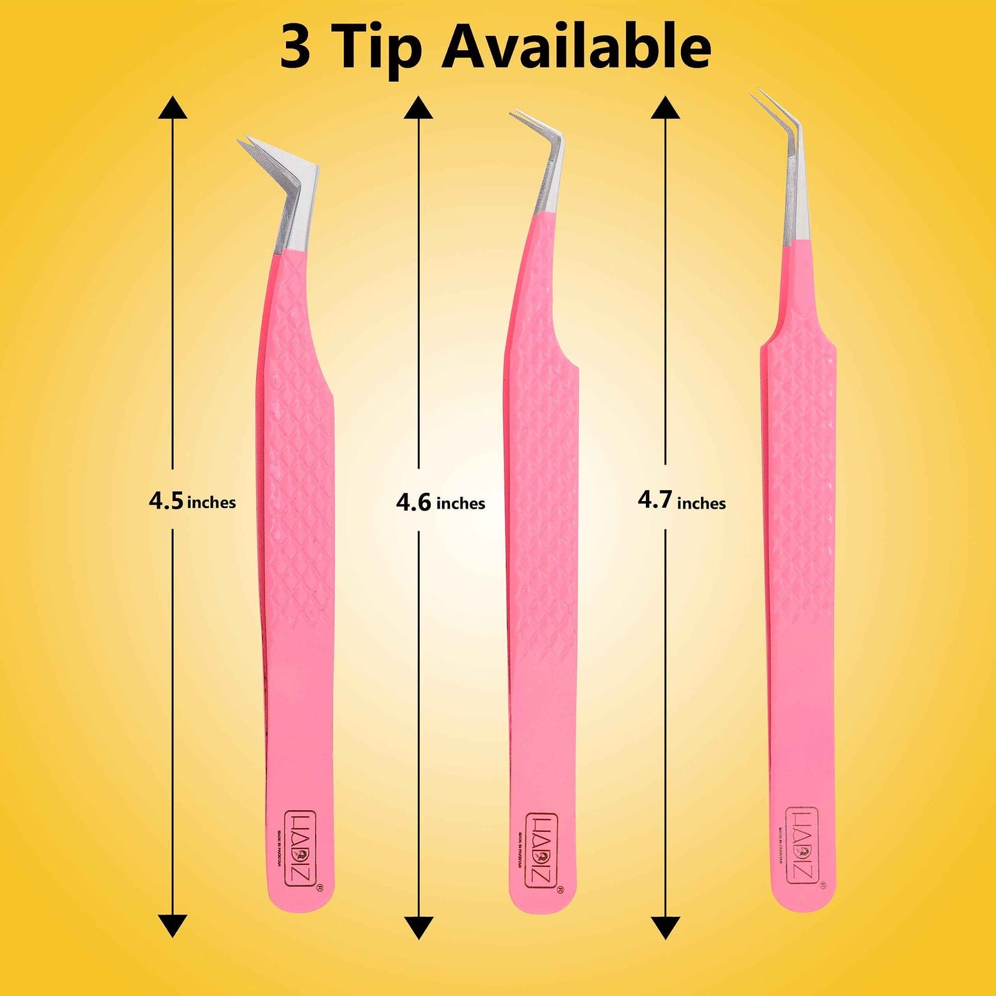 Hadiz Fiber Tip Volume Lash Tweezers Eyelash Extensions Volume Mega Volume 45 and 90 Degree Tweezers(Pack of 3, PINK)