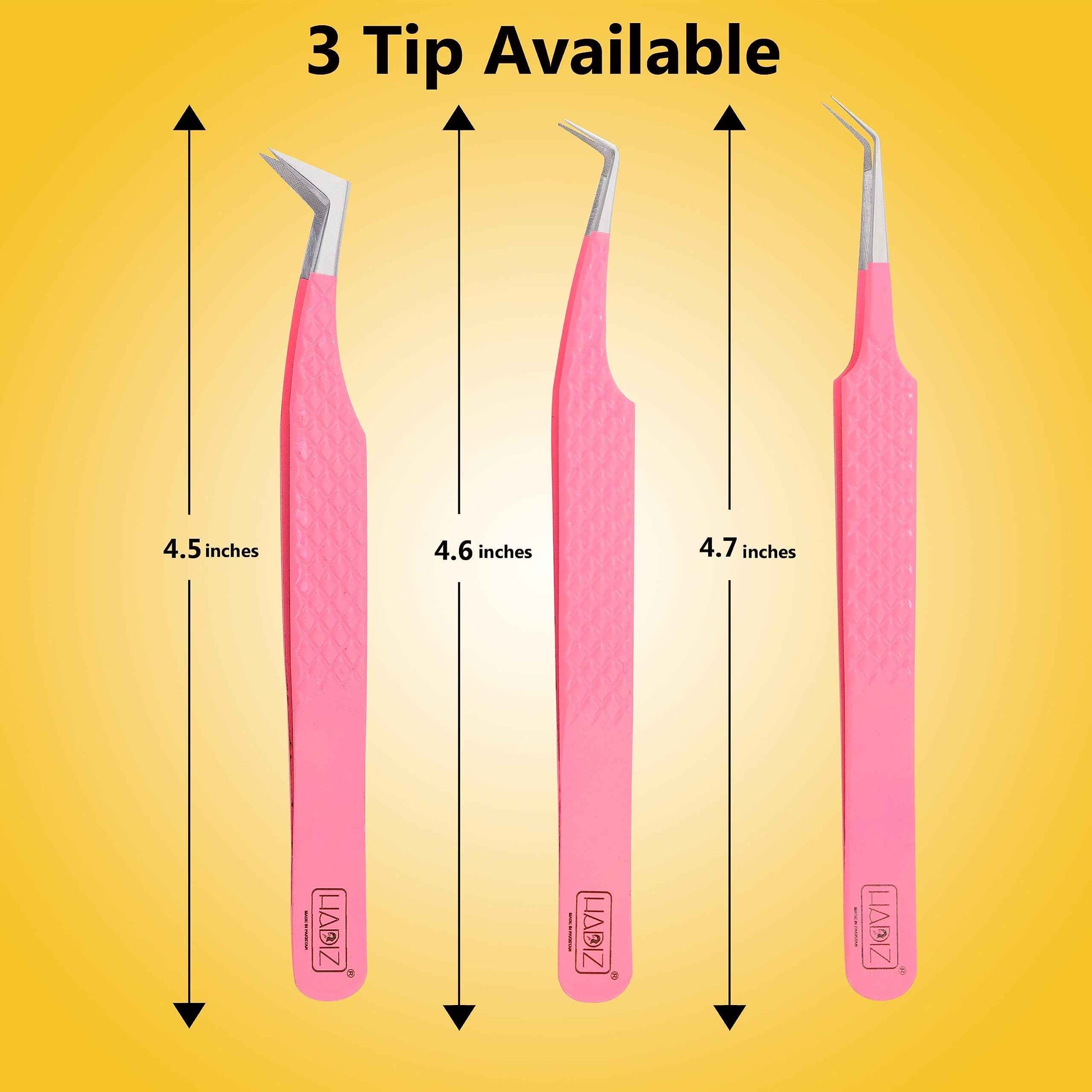Hadiz Fiber Tip Volume Lash Tweezers Eyelash Extensions Volume Mega Volume 45 and 90 Degree Tweezers(Pack of 3, PINK)