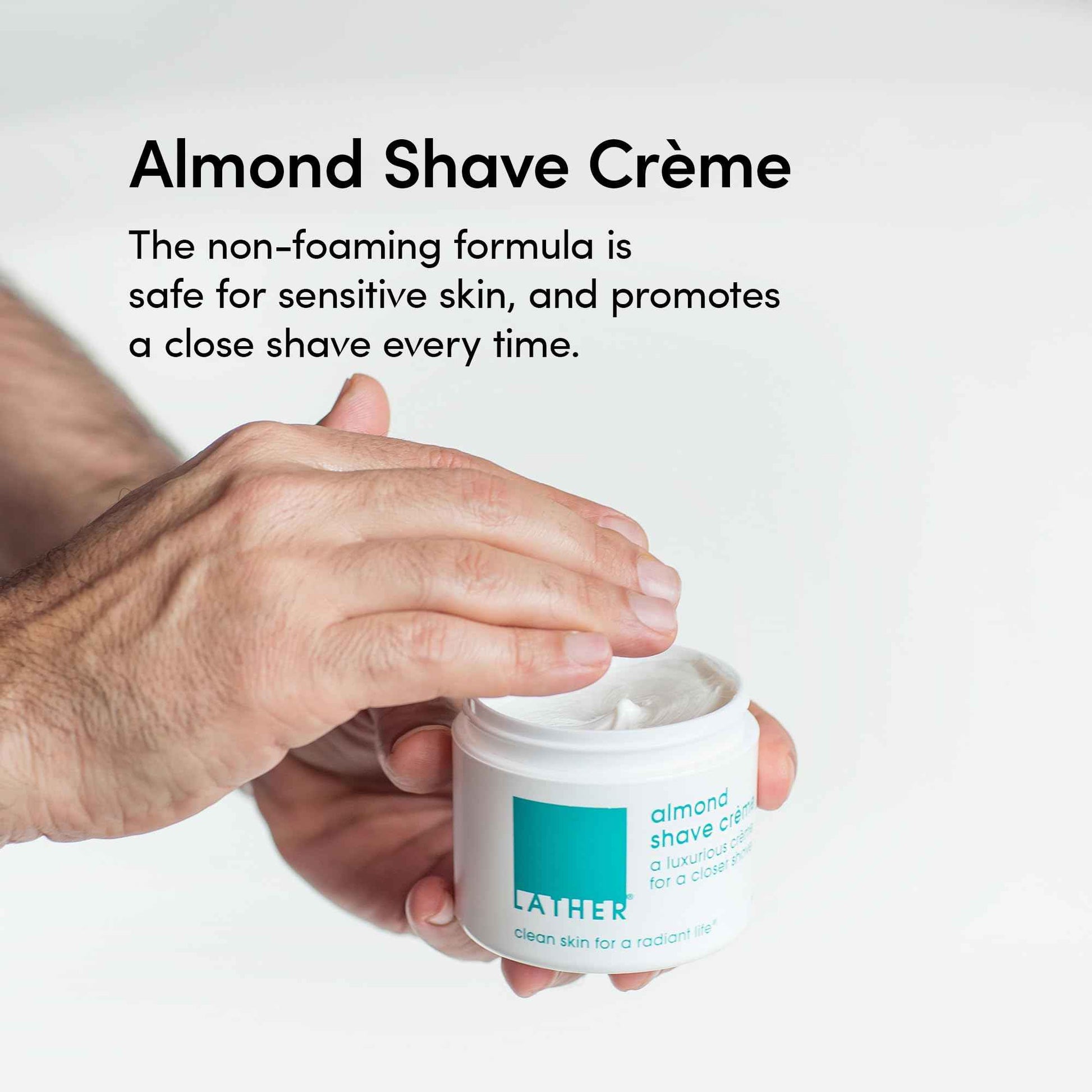 LATHER - Almond Shave Crème, 4 oz - Non-Foaming Luxurious Shaving Cream for Women and Men - Almond Oil, Vitamin E, Omega Fatty Acids - Sensitive Skin Safe - Vegan & Cruelty Free - Beauty & Skincare