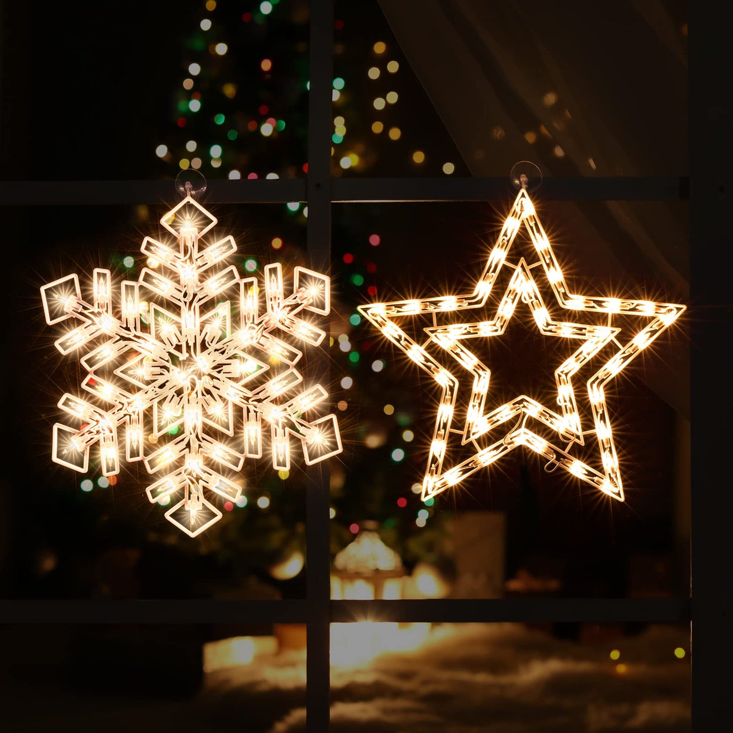 LAMPHOME Lighted Star and Snowflake Christmas Window Silhouette Decoration Lights for Christmas,Party,Home,Patio Lawn,Garden