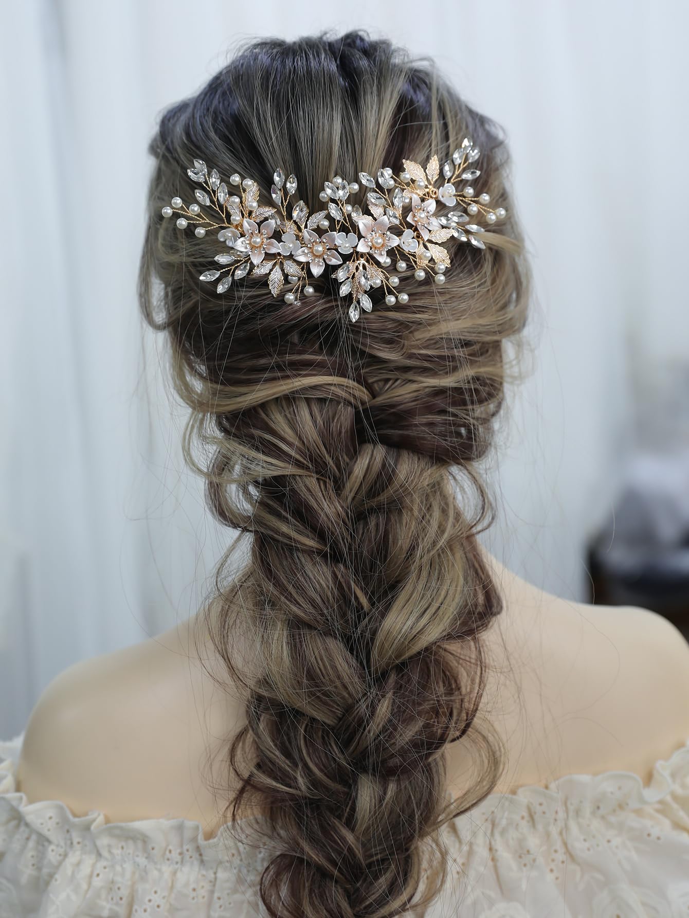 Flower Bridal Hair Combs Pearl Crystal Bride Wedding Hair Accessories Rhinestone Hair Piece Headpieces for Bride Bridesmaid Wedding Women and Girls (S8652 Gold)