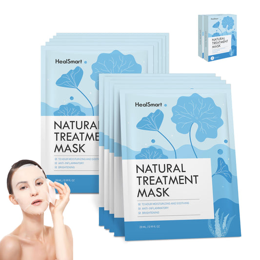 HealSmart 10 Pack Facial Mask 72 Hour Moisturizing and Soothing Face Mask Sheet Improve Skin Clarity and Radiance, High Capacity, for All Skin Types, Made in Korea