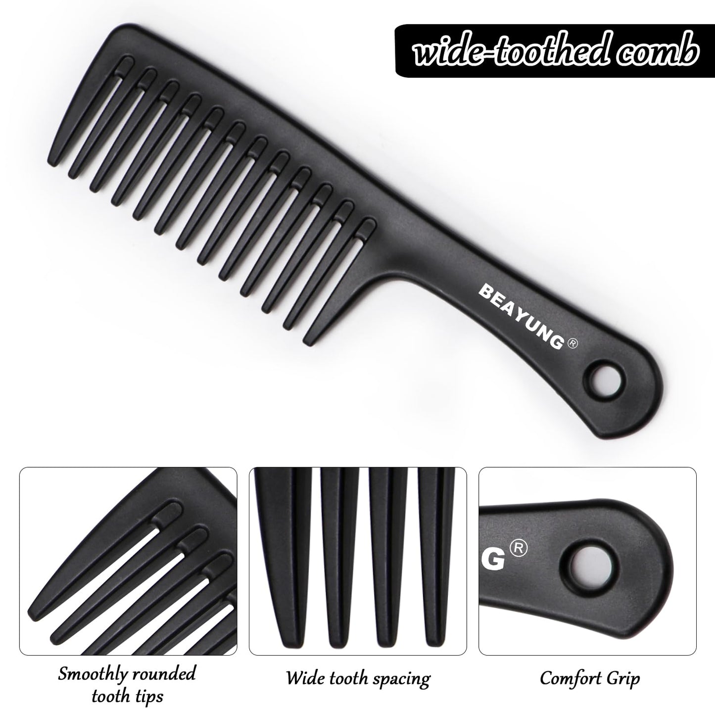 BEAYUNG 2 PCS Large Wide Tooth Comb, Shower Combs for Women, Curly Hair Brush, Detangling Comb, Hair Styling Comb, Hairdressing Tool (1Black,1Purple)