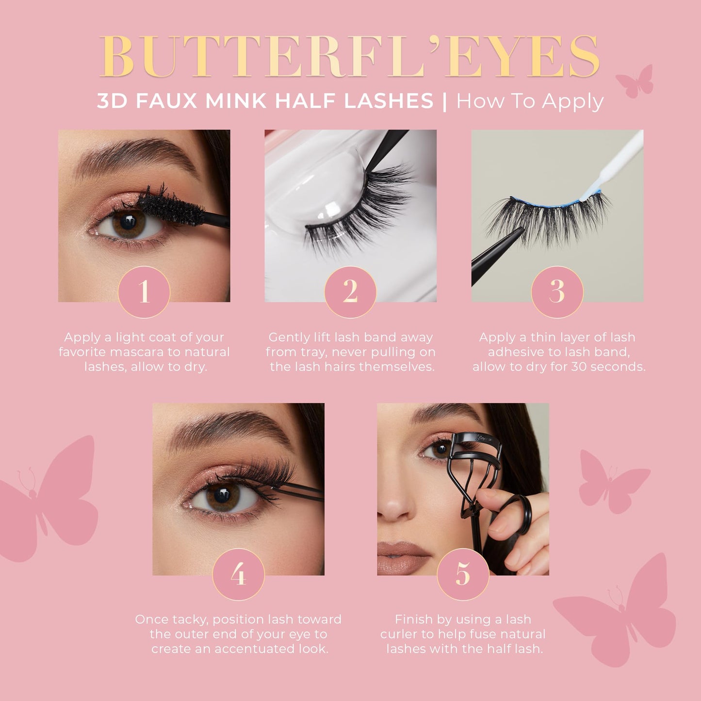 Lilly Lashes Butterfl'eyes Faux Mink Lashes, Half Lashes Natural Look & Feel, False Eyelashes, Reusable Eyelashes 20x, No Trimming + Easy to Apply, Round Style, Lash Glue not Included, 13mm (Heiry)