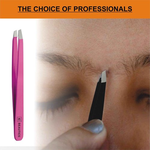 BEAUTICS Eyebrow Hair Removal Tweezer for woman & Men Slant Pointed Precision Tweezers for Ingrown Hair Removal Blackhead (HOT PINK)