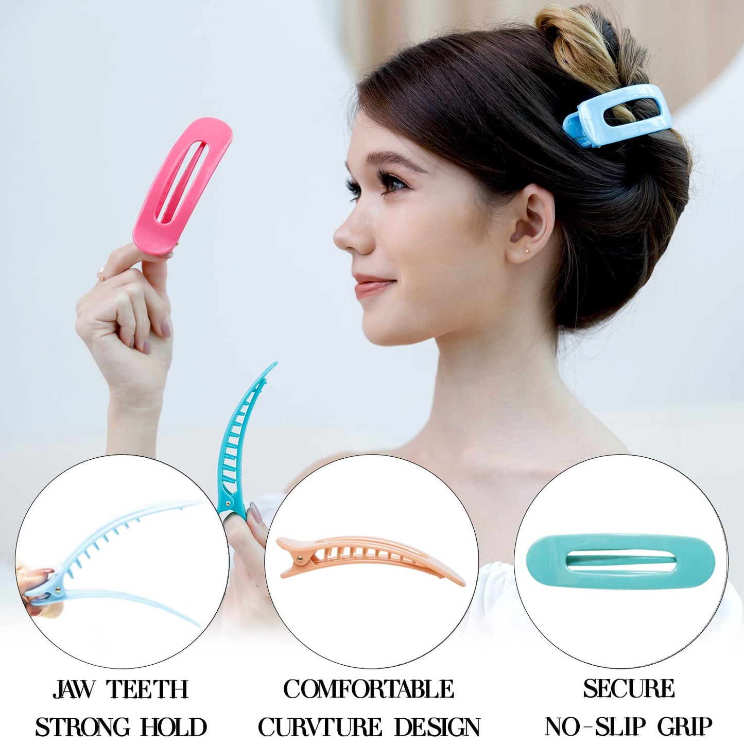 RC ROCHE ORNAMENT 6 Pcs Womens Side Slide Flat Oval Clip Styling Plastic Comfortable Hold Strong Grip No Slip Beauty Accessory Girls Ladies Pin Jaw Claw Clamp Clips, Medium Pastel Multicolor