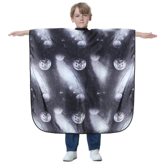 KaHot Haircut Salon Hairdressing Cape for Kids Child Styling Polyester Smock Cover Waterproof Shampoo & Cutting Household Capes with Snap Closure,37"×51" (Space Starry)