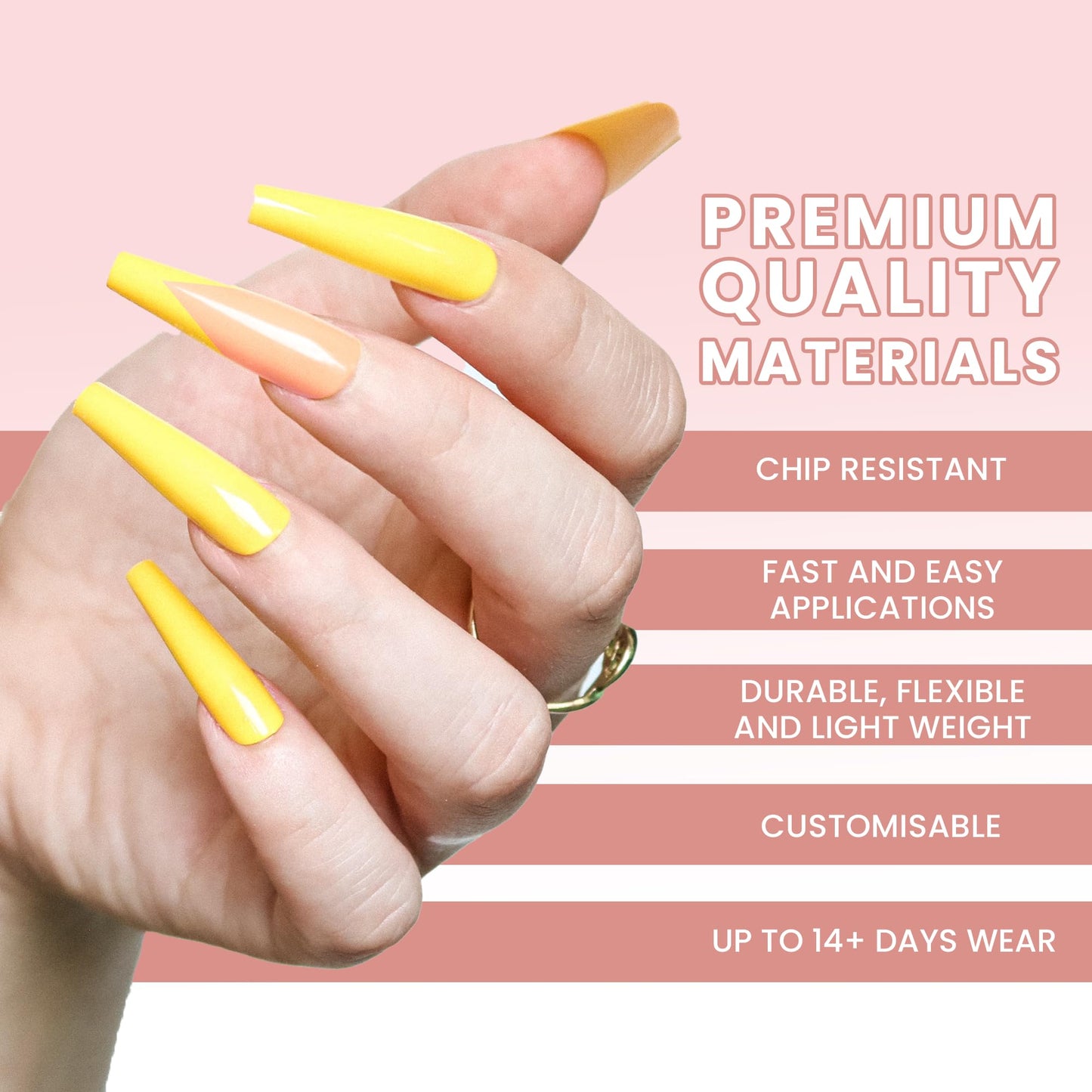 Allkem Press On Nails - Yellow Manicure Glossy Extra Long Coffin 2 Set Bundle | 10 sizes - 20 pcs False Nails Full Cover Nail Kit with Glue