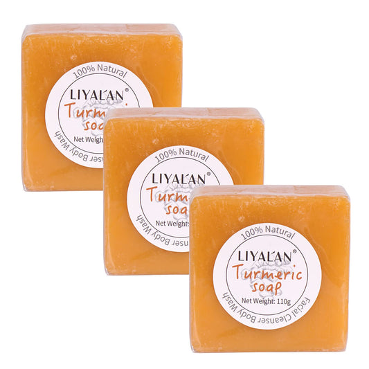 LIYALAN Turmeric Soap Bar(3.88 oz / 3 Bars) for Face & Body-Turmeric Soap,Acne,Smooth Skin,Cleansing Natural Handmade Soap