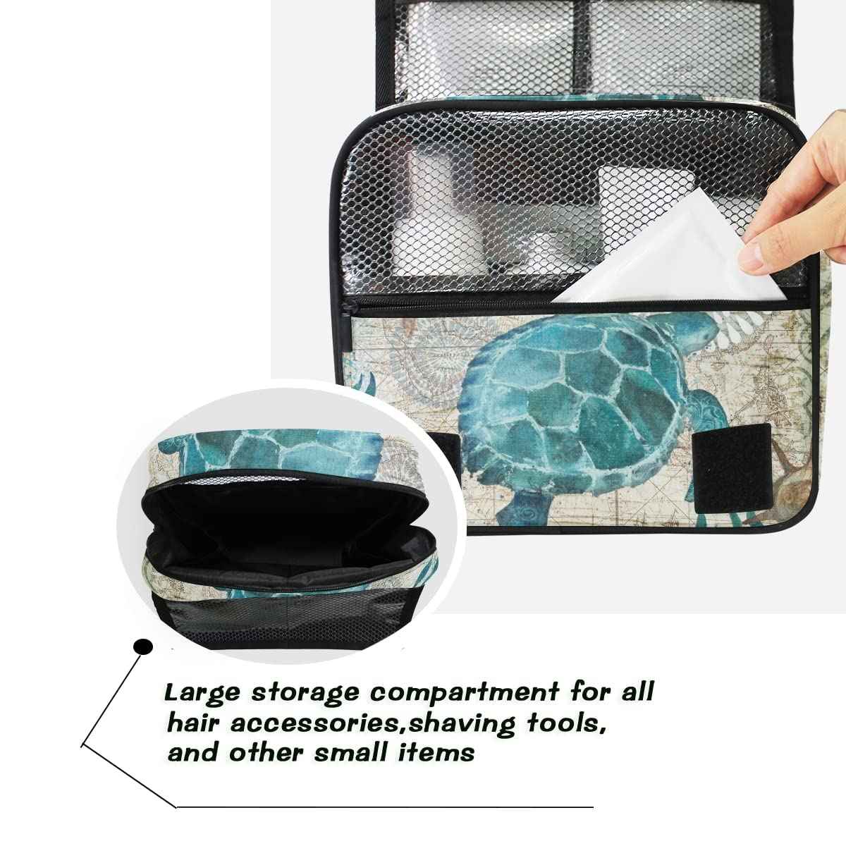 Hanging Travel Toiletry Bag Kit Makeup Case Cosmetics Organizer for Men Women (Sea Lives Turtle Coral)