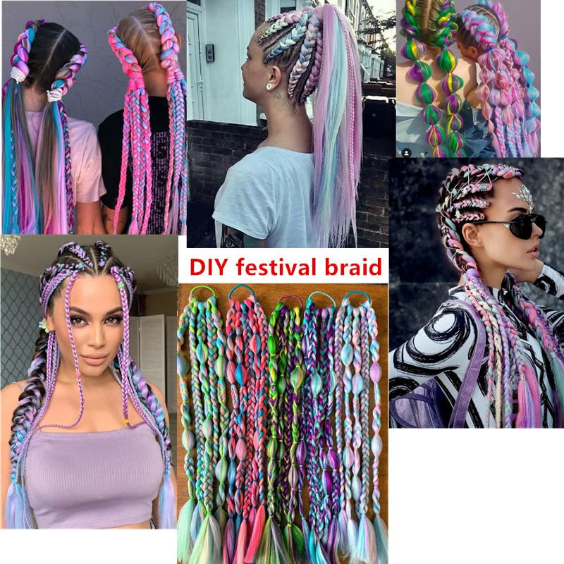 24 Inch 3pcs/pack Violet Twilight Mix Color Festvial Braids Jumbo Braiding Hair Attachment for Women and Girls Dutch Viking Braids DIY Hairstyle (Violet twilight)