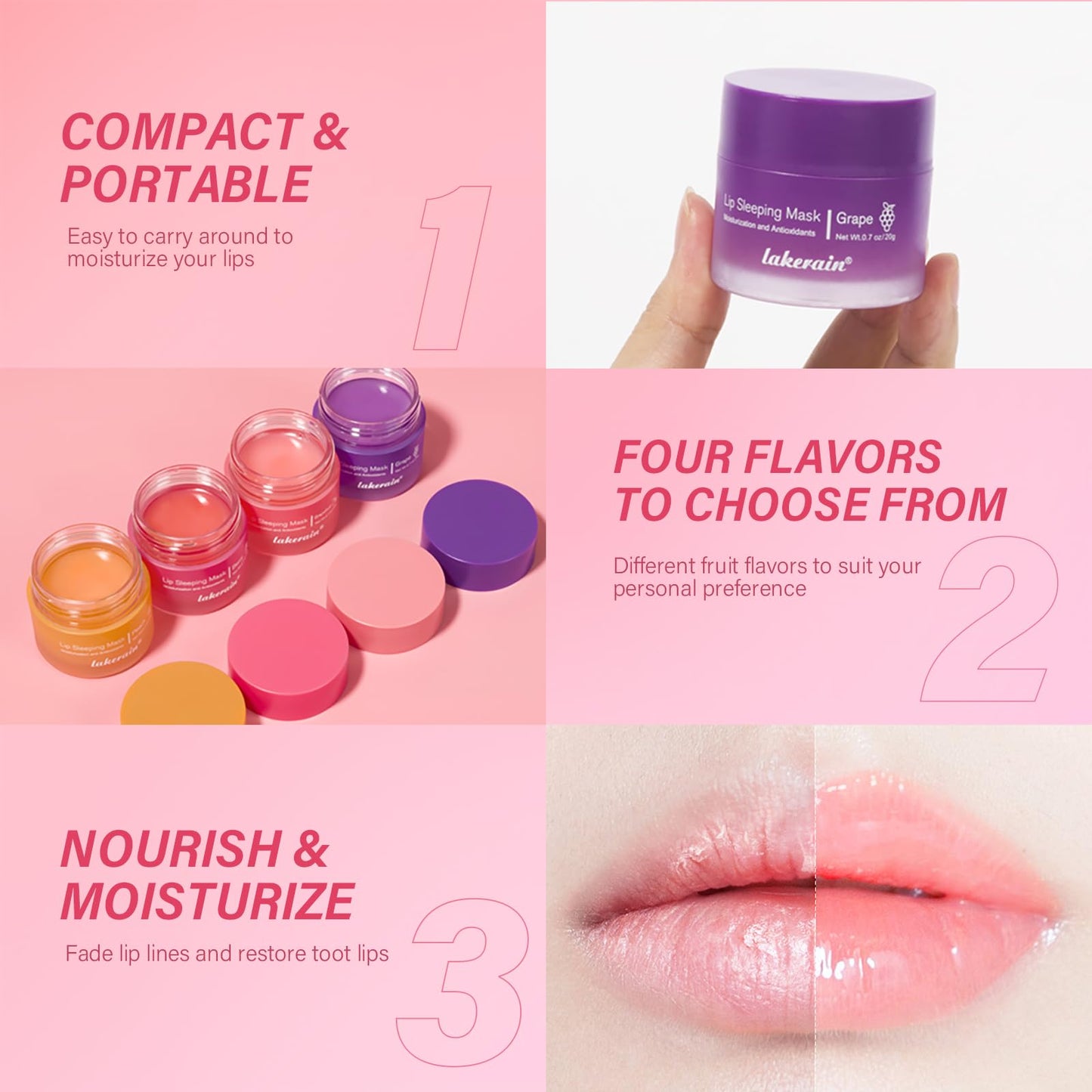 Hydrating Lip Sleeping Mask - Day and Night Repair Lip Balm for Chapped Dry Lips - Reduce Lip Lines, Enhance Lip Color, Hydrate & Plump Lips Care Lip Mask (Grape)