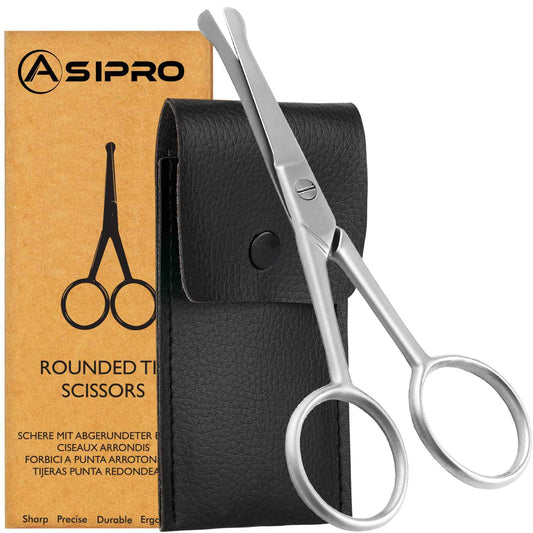ASIPRO Nose Hair Scissors for Men & Women with Pouch Rounded Tip Scissor Blunt Nose Scissors Round Tip Scissor for Grooming Men Small Scissor for Nose Hair