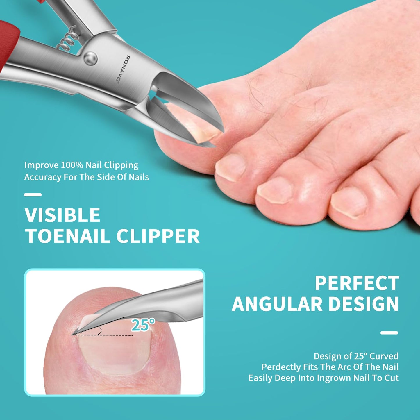 Toenail Clippers for Ingrown & Thick Toenails - Heavy Duty Toe Nail Clippers for Remove Side Ingrown Toenail with Angled Sharp Blades, Professional Pedicure Tool with Long Handle for Seniors & Men