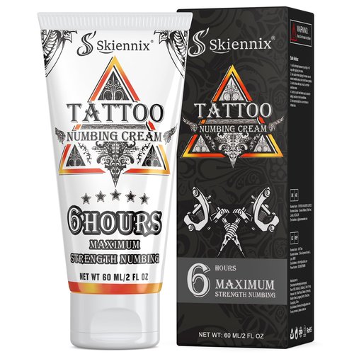 Skiennix 6 Hours Maximum Strength Tattoo Numbing Cream 52ml, Painless Tattoo Numbing Cream, Numbing Cream for Tattoos, Piercing, Permanent Makeup, Waxing Extra Strength, with Emu Oil & Arnica