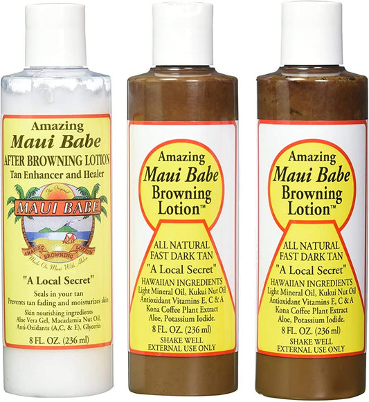 Maui Babe Tanning Pack (2 Browning Lotions 8 oz, 1 After Browning Lotion 8 oz), (Pack of 3)