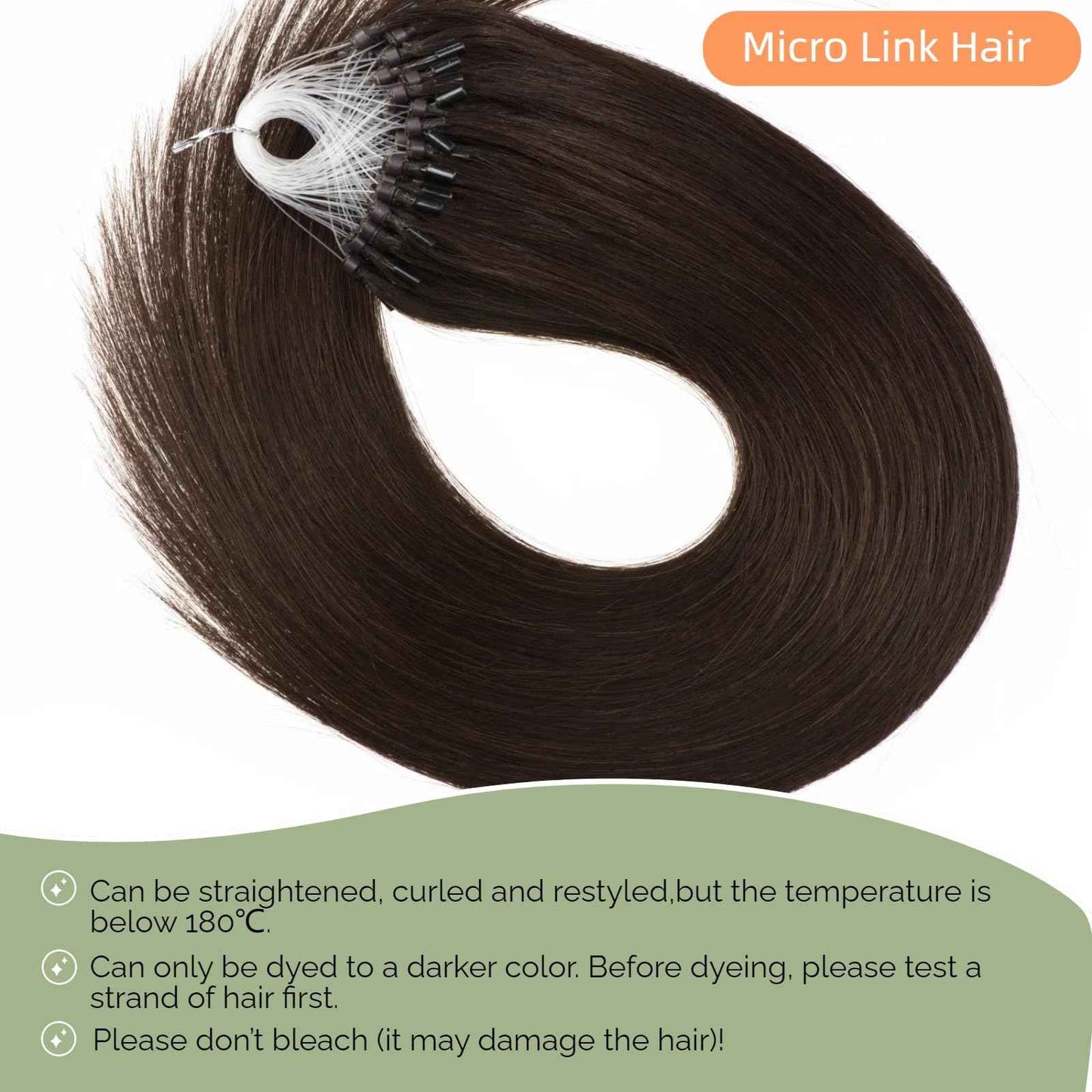 Dark Brown Microlink Hair Extensions Short 14 Inch #2 Micro Bead Real Human Hair Extensions 50g Micro Beads Hair Extensions 0.5g/s