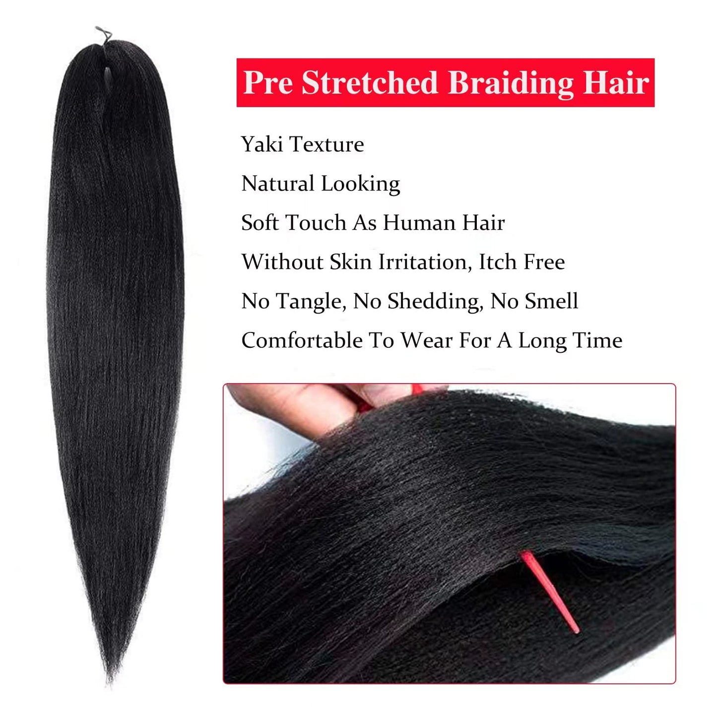 Difunee Pre stretched Braiding Hair 24 Inch 8 Packs Long Braiding Hair Pre Stretched Hair For Braiding Hot Water Setting Synthetic Braiding Hair For Twist（24 Inch, 1B-8P)