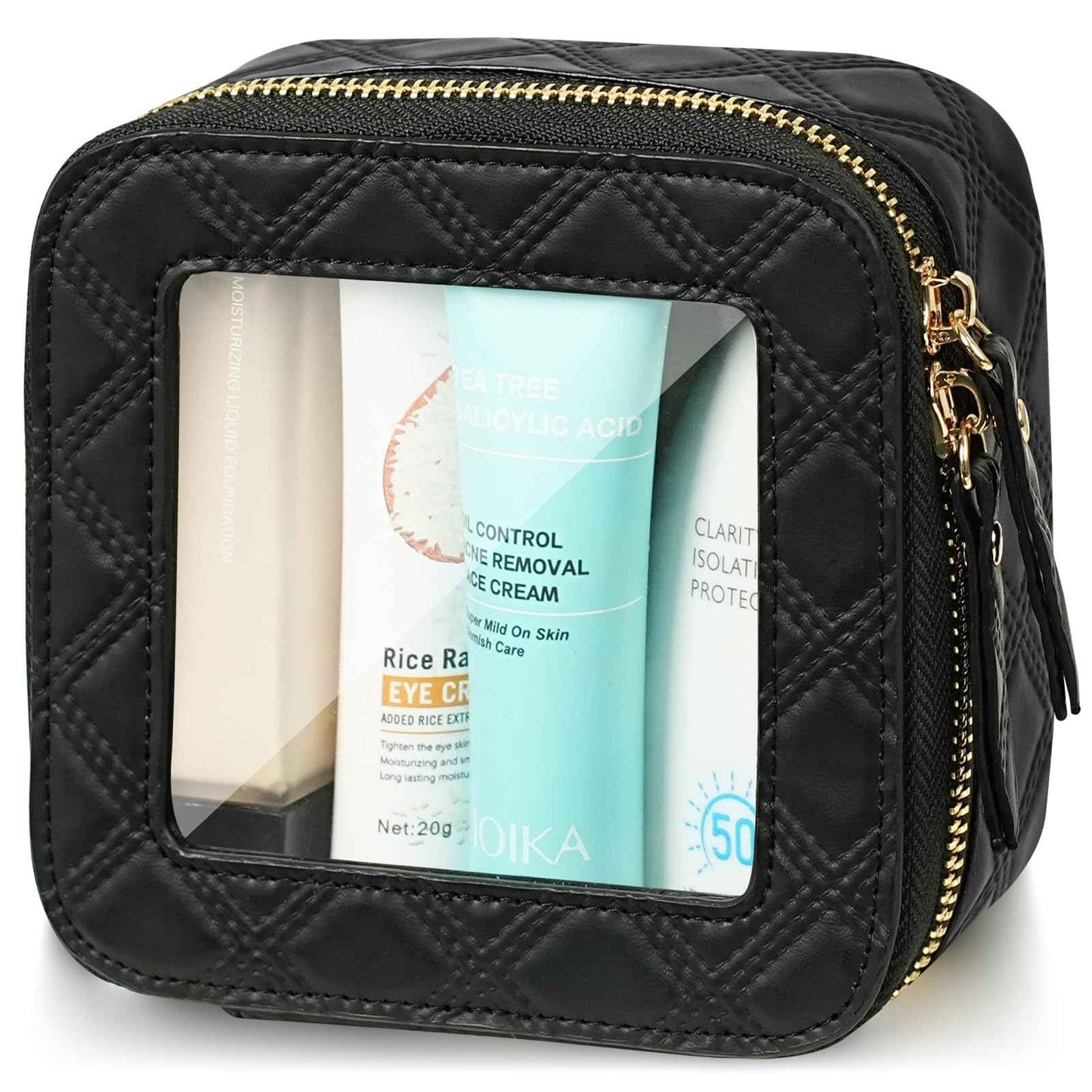 CHATSZ Mini Makeup Bag, Clear Cosmetic Bags for Women, Waterproof Transparent Toiletry Bag with Zipper, Small Cosmetic Case, Car Bag for Gift Clear Travel Pouch (Black)