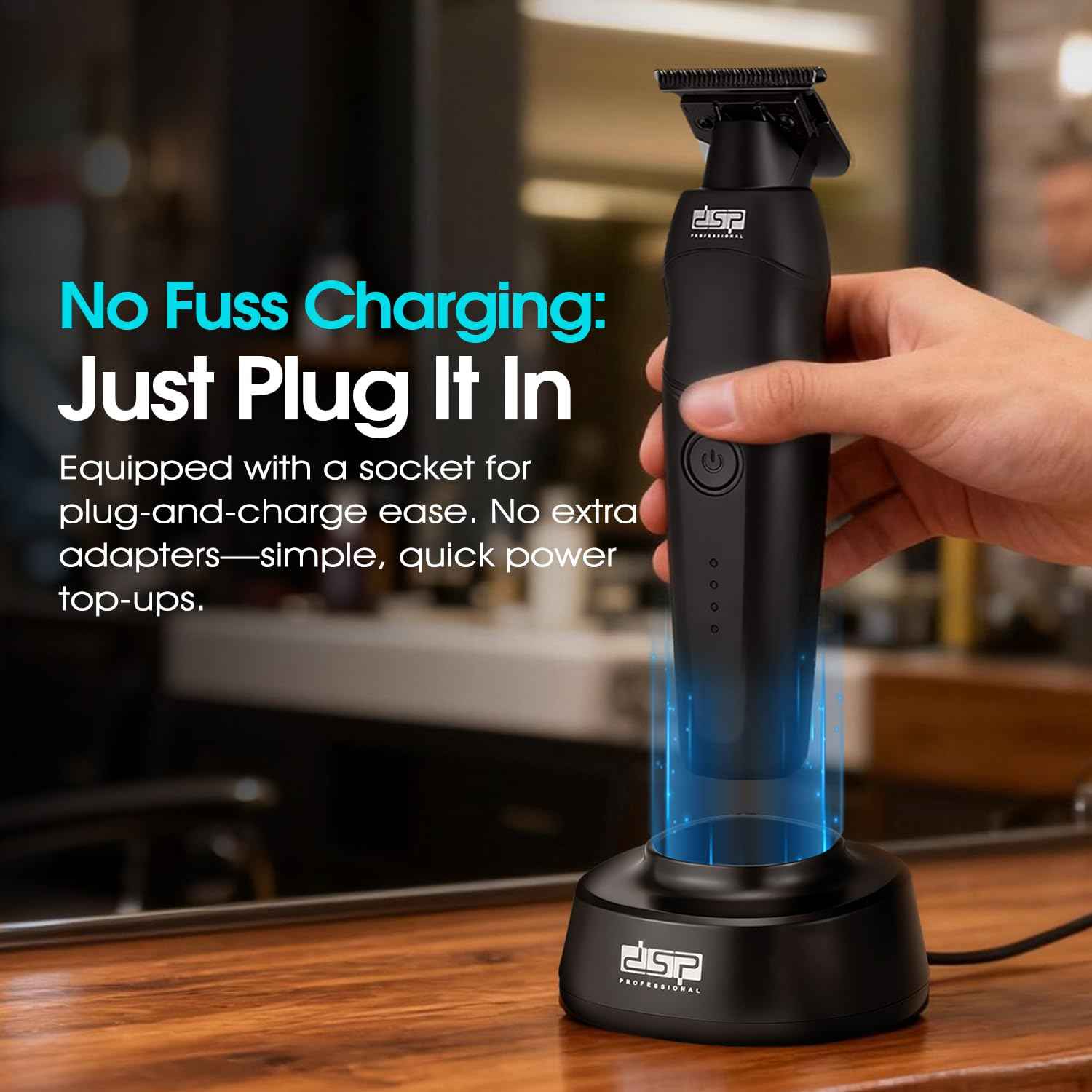 DSP Professional Hair Trimmer for Men, Beard Mustache Cordless Trimmer, Indicator Light with Charge Base, Zinc Alloy Body, Low Noise, Zero Gapped Edgers Trimmer (Black)