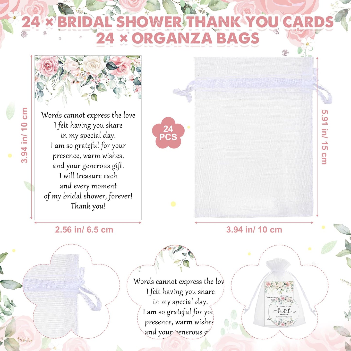 XunYee 24 Sets Bridal Shower Favors for Guests Flower Design Makeup Mirrors Leather Compact Mirrors Bridal Thank You Cards with Organza Bags Bridesmaid Gifts Wedding Party Favors Supplies