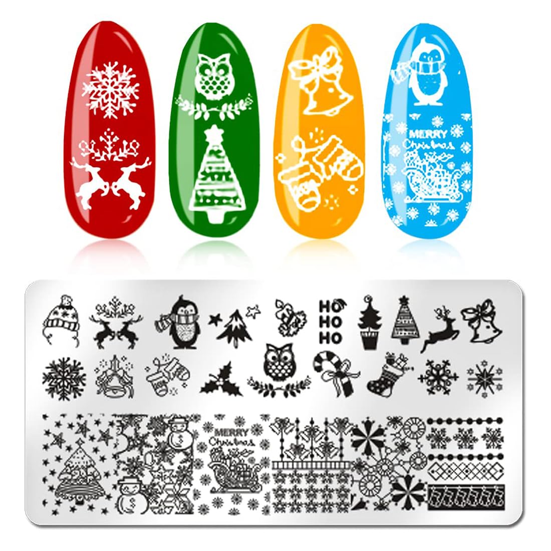 6Pcs Christmas Nail Stamper Kit Stainless Steel Image Nail Stamping Plate Christmas Snowflake Santa Claus Elk Socks Penguin Nail Stamper Templates Gel Nail Polish for DIY Christmas Nail Manicure Set