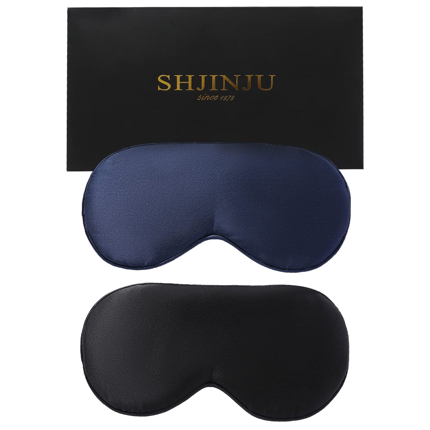 2-Pack 100% Real Natural Silk Eye Mask, Silk Sleeping Mask, Shade Puffy Eye Gift with Adjustable Straps, Sleep Eye Mask, SHJINJU Eye Mask Shade (Black and Navy)