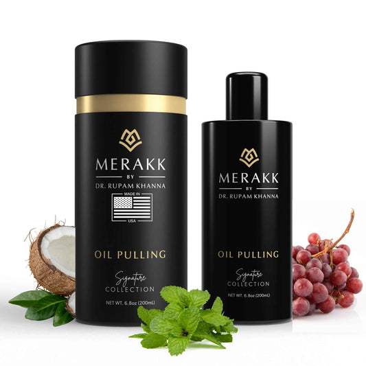 Merakk Coconut Oil Pulling Whitening Mouthwash for Teeth & Gums | Doctor Formulated | Natural Ayurvedic Oil, Clove & Grape Seed Oil - Oral Rinse - 6.8oz