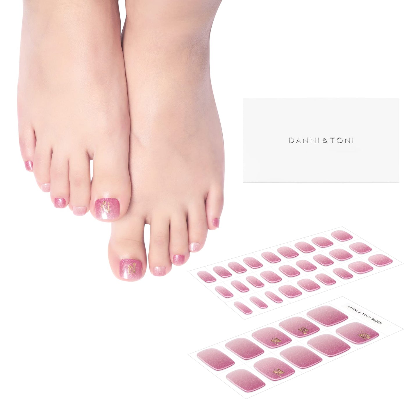 DANNI & TONI Semi Cured Gel Toenail Strips Ombre (Burgundy Bliss) Shimmering Gel Toenail Stickers Toenail Polish Strips 37 Stickers