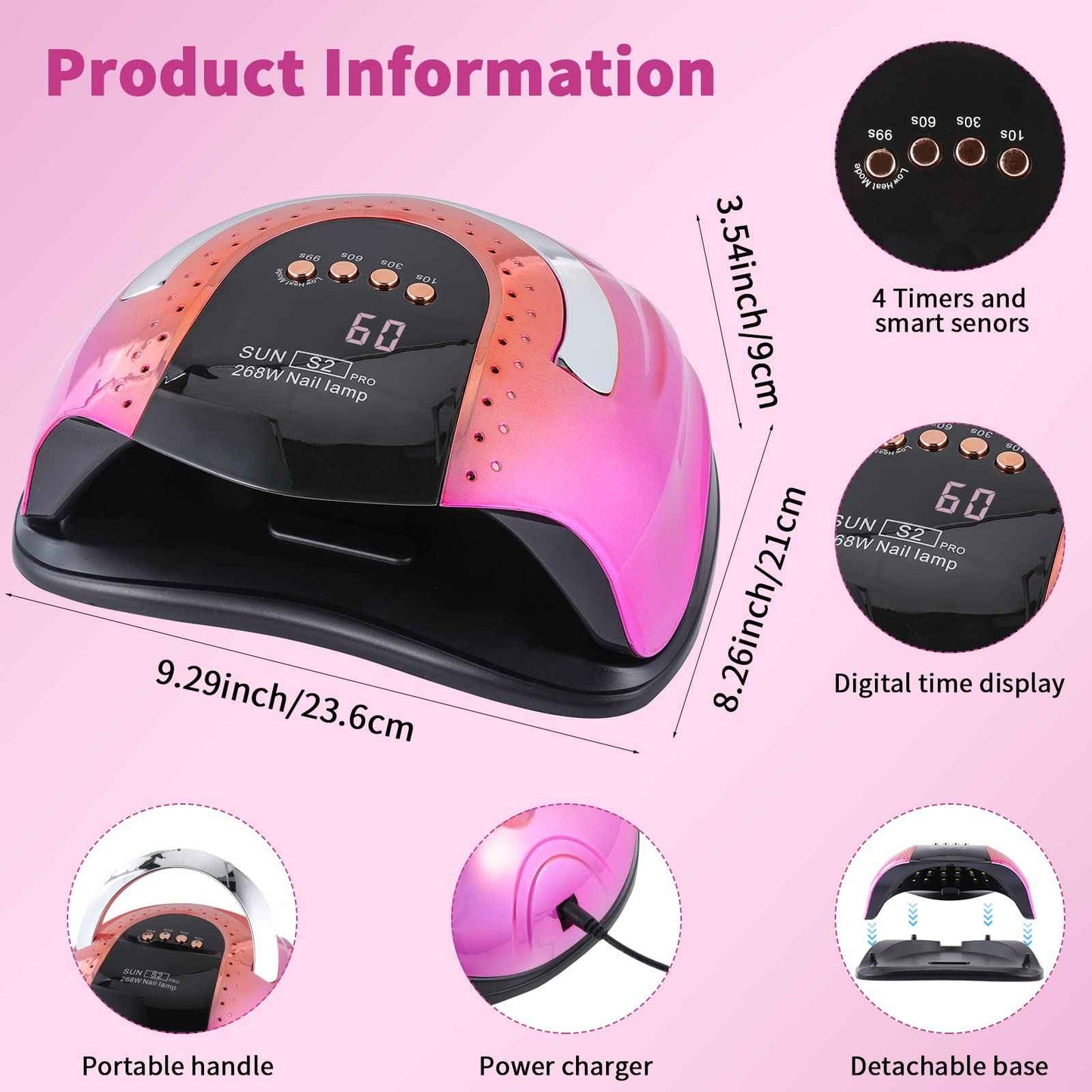 268 W UV LED Nail Lamp for Gel Polish with 4 Timer Settings and Professional Manicure Nail Dryer with Automatic Sensor