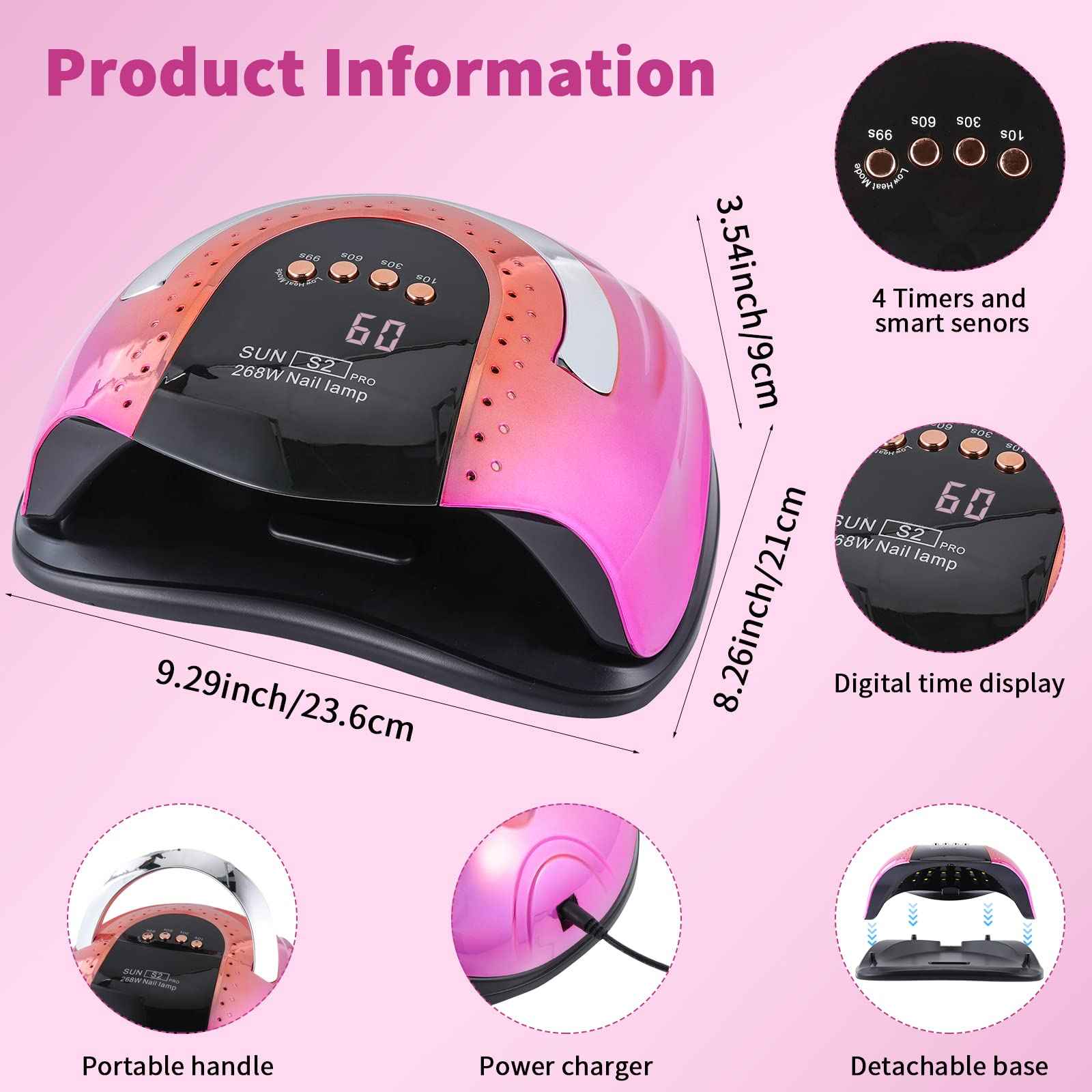 268 W UV LED Nail Lamp for Gel Polish with 4 Timer Settings and Professional Manicure Nail Dryer with Automatic Sensor
