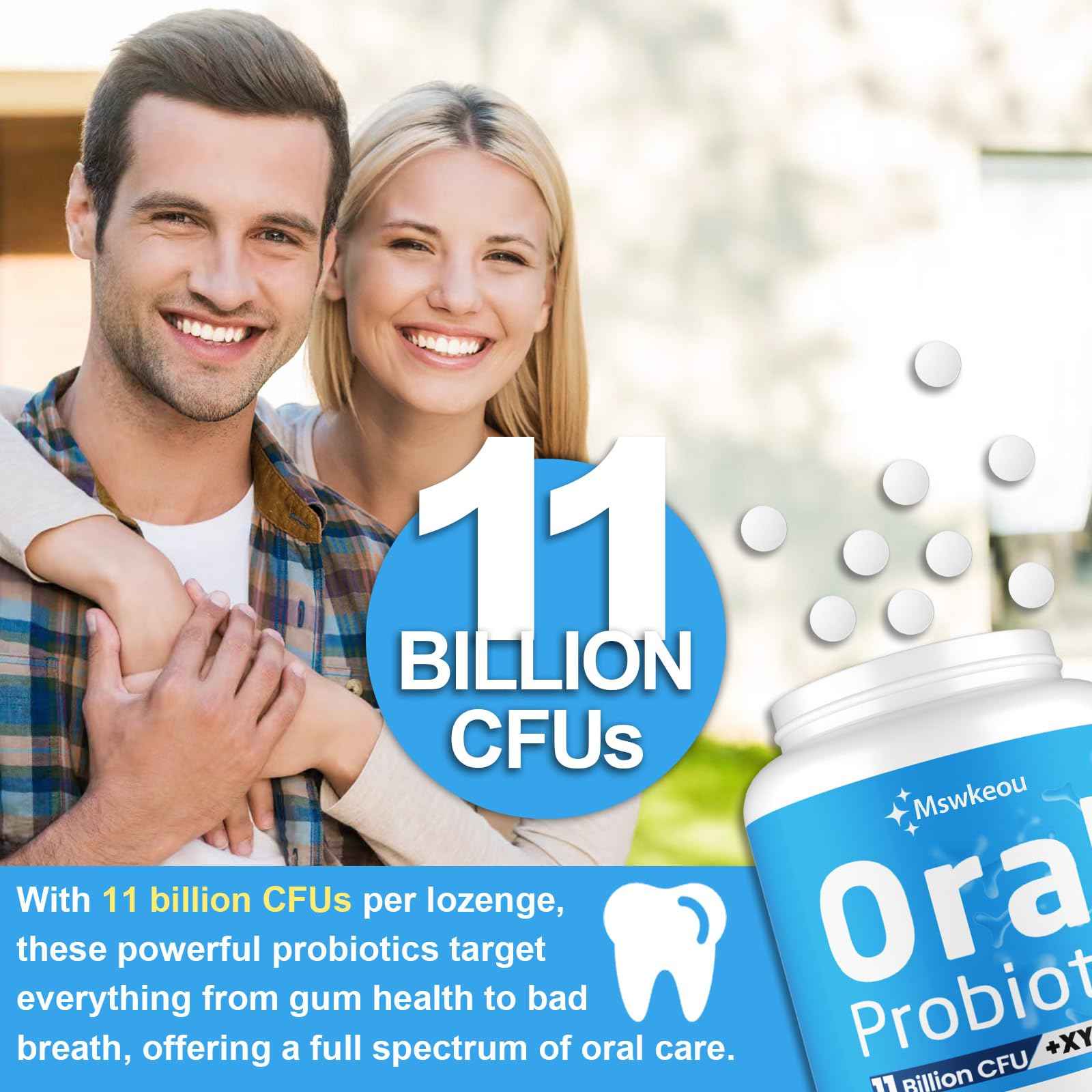 Oral Probiotics for Mouth Bad Breath for Adults 11 Billion CFU, Best Breath Oral Dental Probiotics for Teeth & Gums, Dry Mouth, Gum Restore, Fresh Breath, Chronic Halitosis & Gut Health, 2 Pack