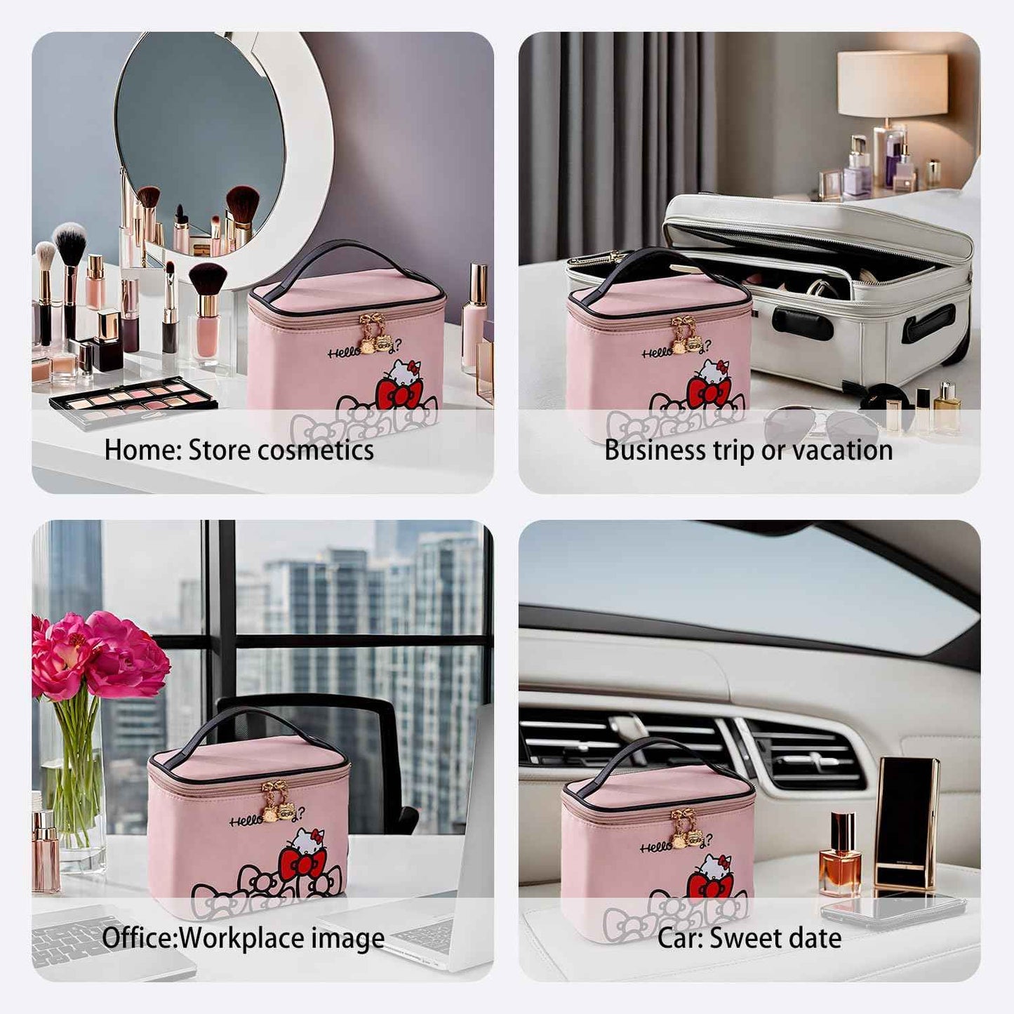 AmBealla Makeup Bag Large Waterproof Cosmetic Bags with Makeup Brush Holder, Cute Printed Makeup Organizer for Women Traveling,Portable Toiletry Bag for Girls