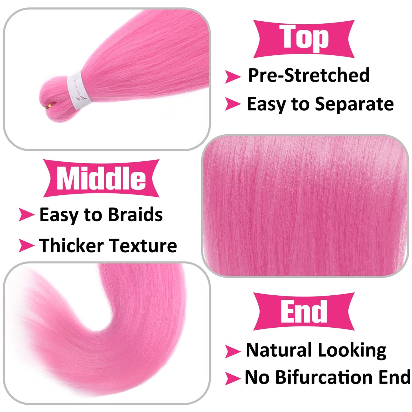 Unionbeauty 2 Packs Pre Stretched Braiding Hair 26 Inch Pink Braiding Hair Synthetic Braiding Hair Hot Water Setting Crochet Hair for Box Braids Yaki Texture Hair Extensions Crochet Braids(PINK#)