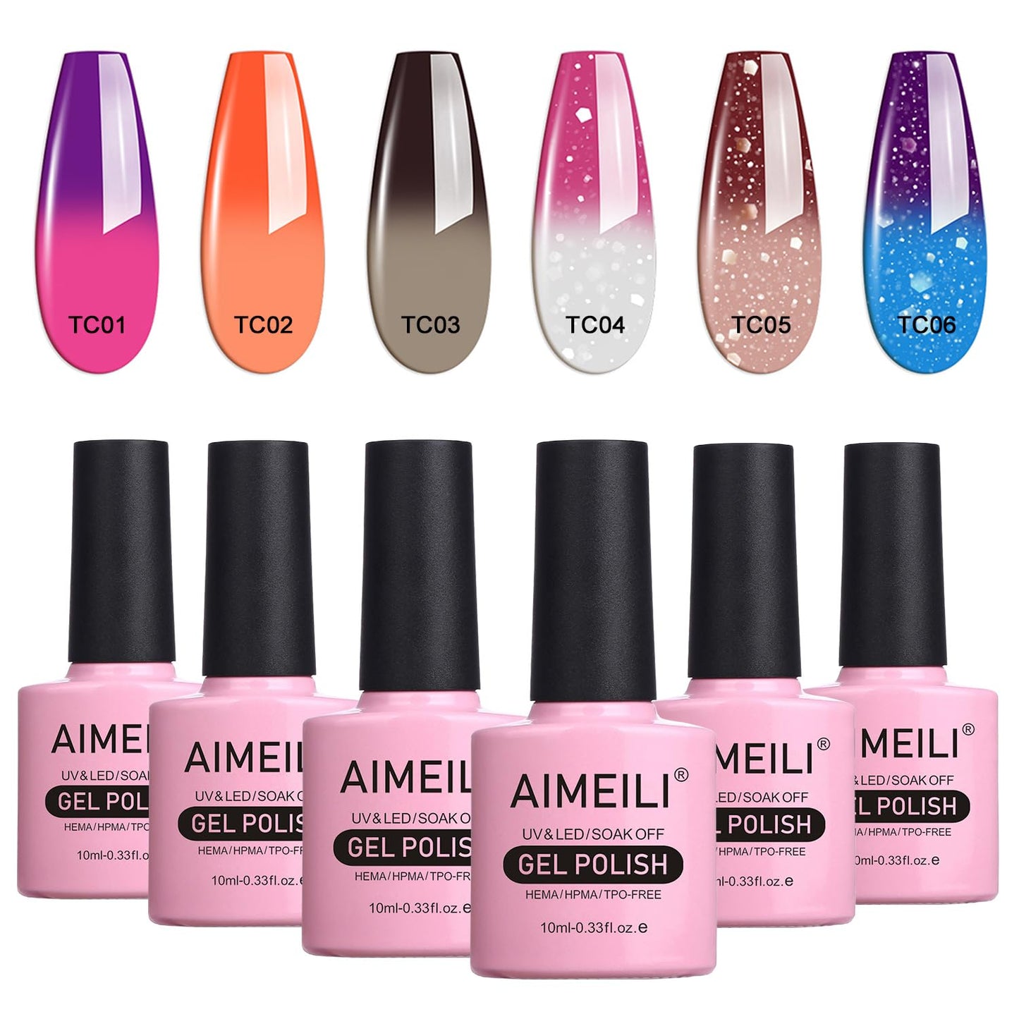 AIMEILI Temperature Color Mood Changing Soak Off Chameleon Gel Nail Polish Set Of 6pcs X 10ml- Kit Set 13