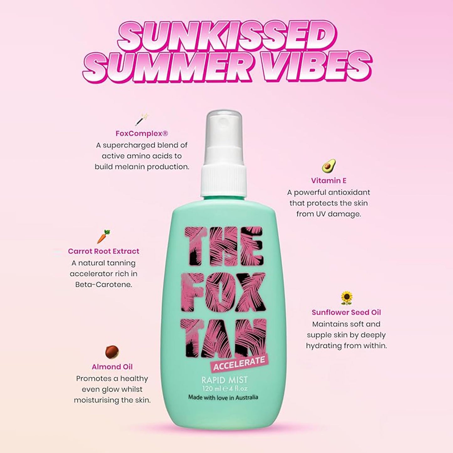 The Fox Tan Rapid Tanning Mist, Natural Tanning Accelerator Mist For Darker & Faster Tans, Creates Flawless Tan Skin, Vegan & Cruelty Free, 120mL