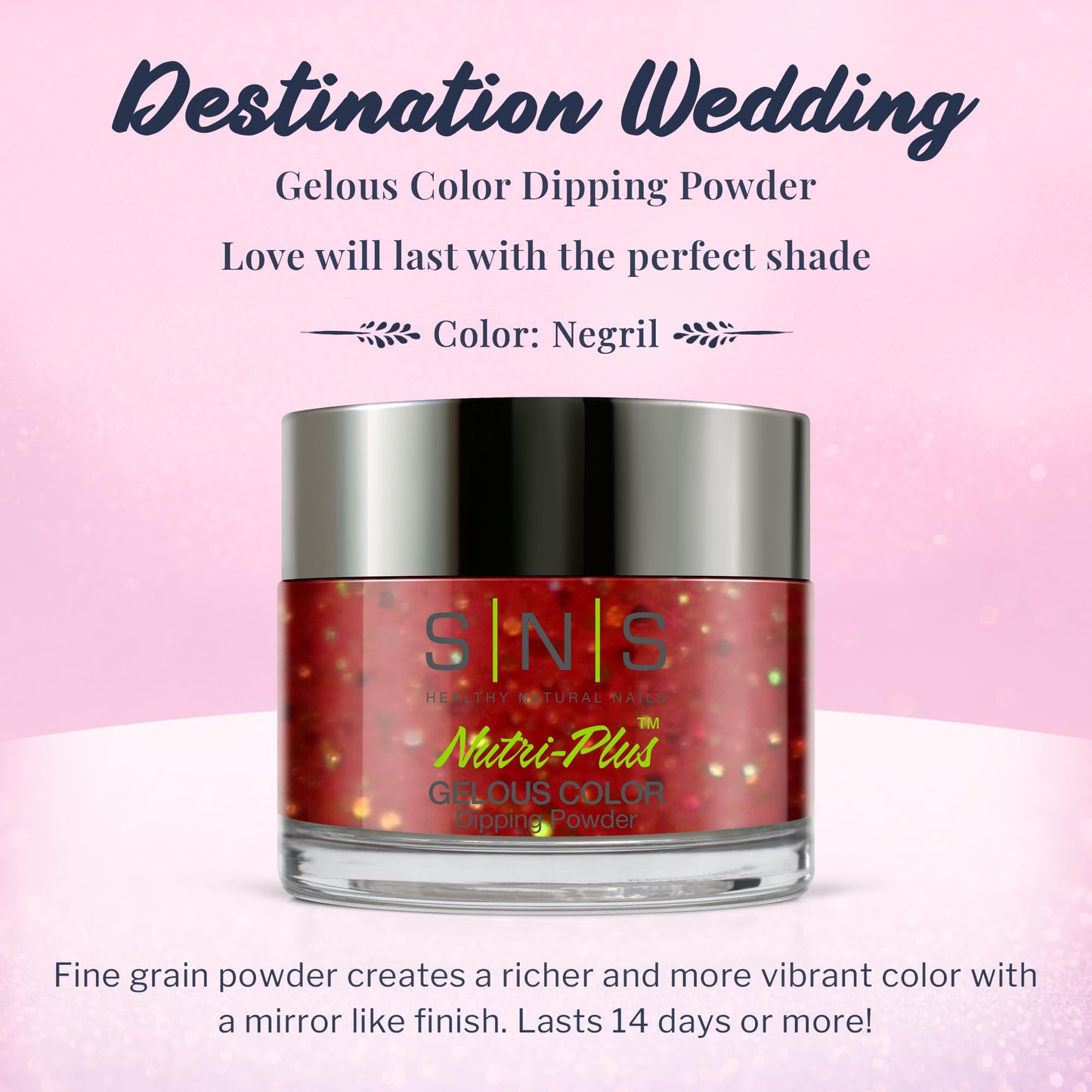 SNS Nail Dip Powder, Gelous Color Dipping Powder - Negril (Red, Glitter) - Long-Lasting Dip Nail Color Lasts 14 Days - Low-Odor & No UV Lamp Required - 1oz