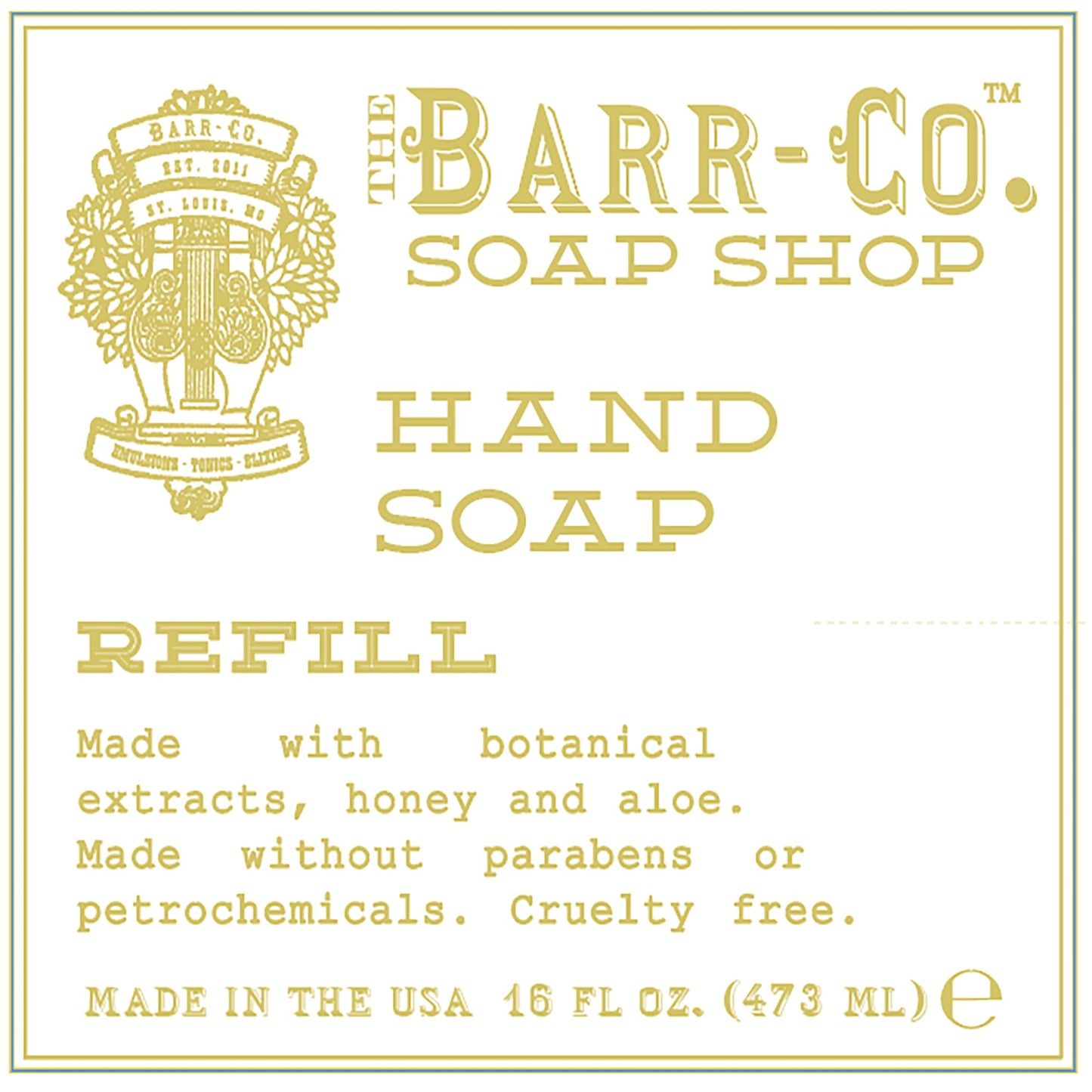 BARR-CO. Lemon Verbena Hand Soap Refill, Cheerful Citrus Scent with Herbaceous Notes, Natural Liquid Soap for Bathroom & Kitchen, Vegan Formula, 16 fl oz